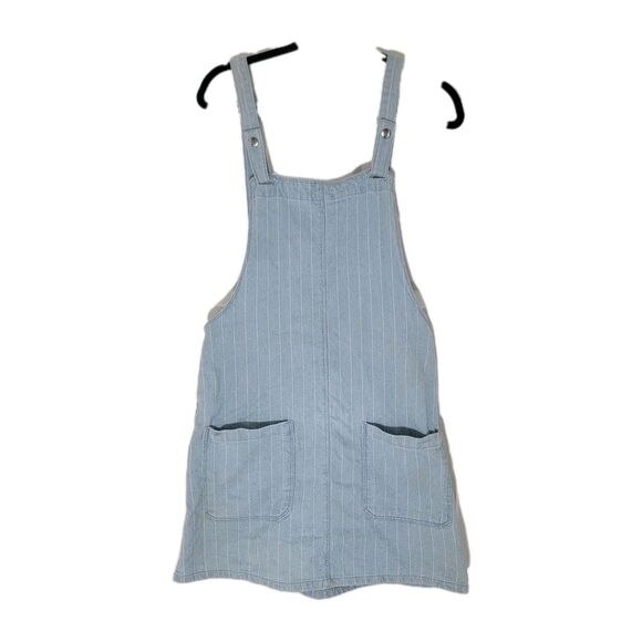Forever 21 Jean Overall Jumper Mini Dress Striped‎ Light Wash L - Picture 1 of 10